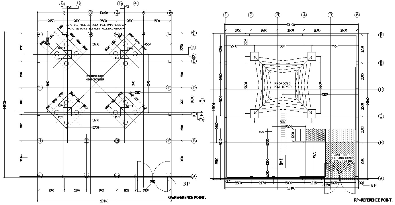 2D DWG file of the 40meter proposed telephone tower indoor section and ...