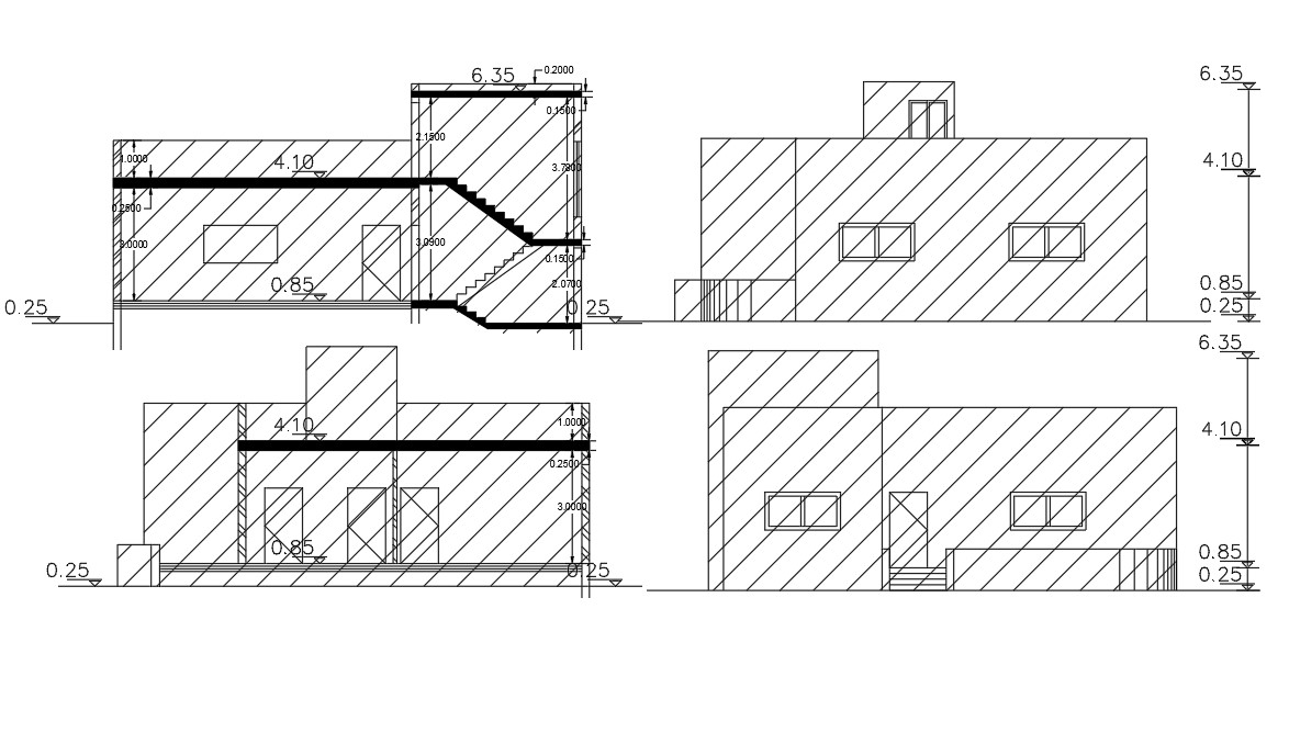 2D House Sectional Elevation Design DWG File - Cadbull