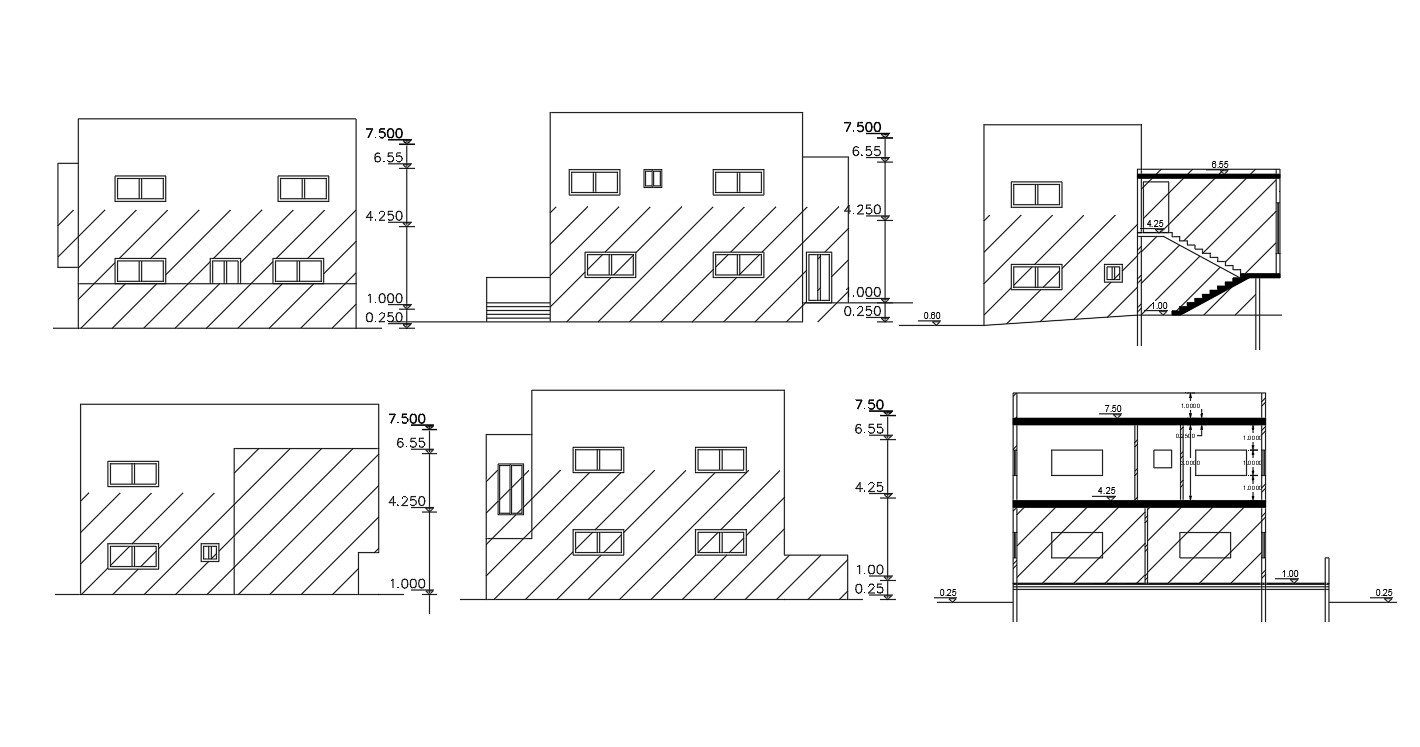 2 Level House Building Sectional Elevation Design - Cadbull