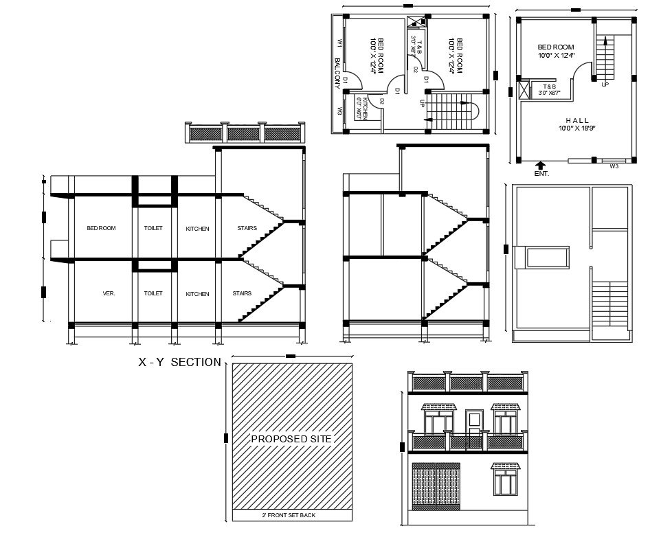 2 Storey 3 BHK House Plan And Building Design DWG File - Cadbull