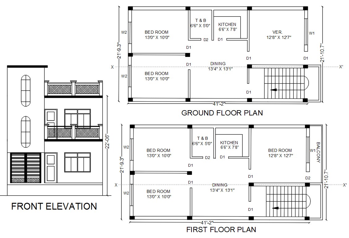 Autocad House Front Elevation