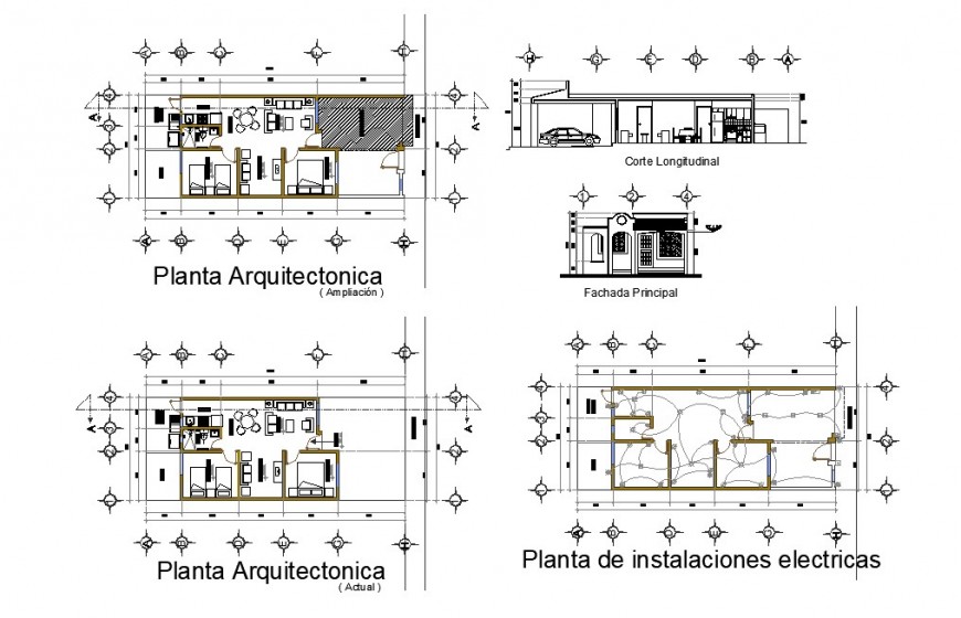  2  bhk  house  detail elevation  plan  and section of house  
