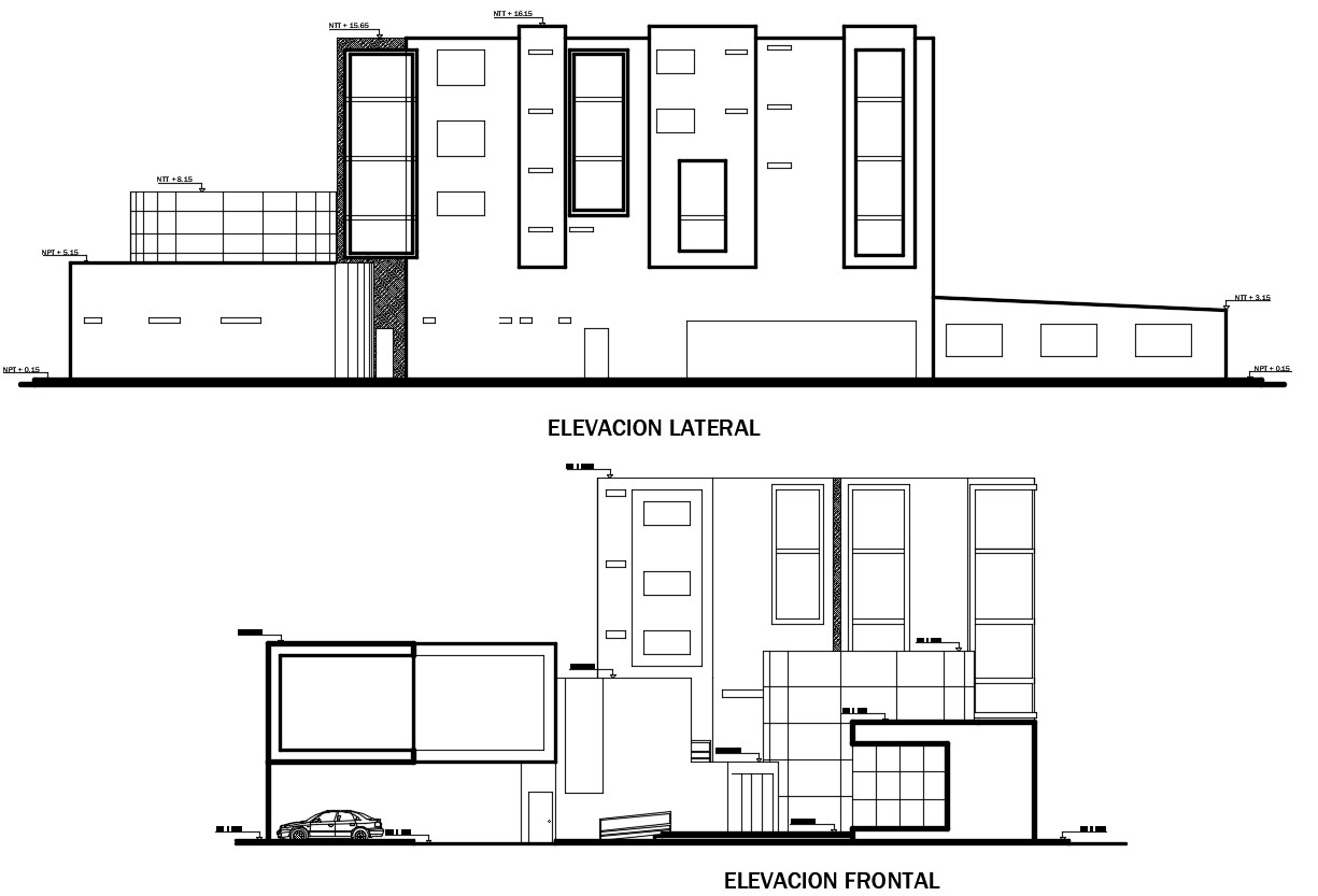 2d CAD elevation drawings details of building apartment dwg file Cadbull