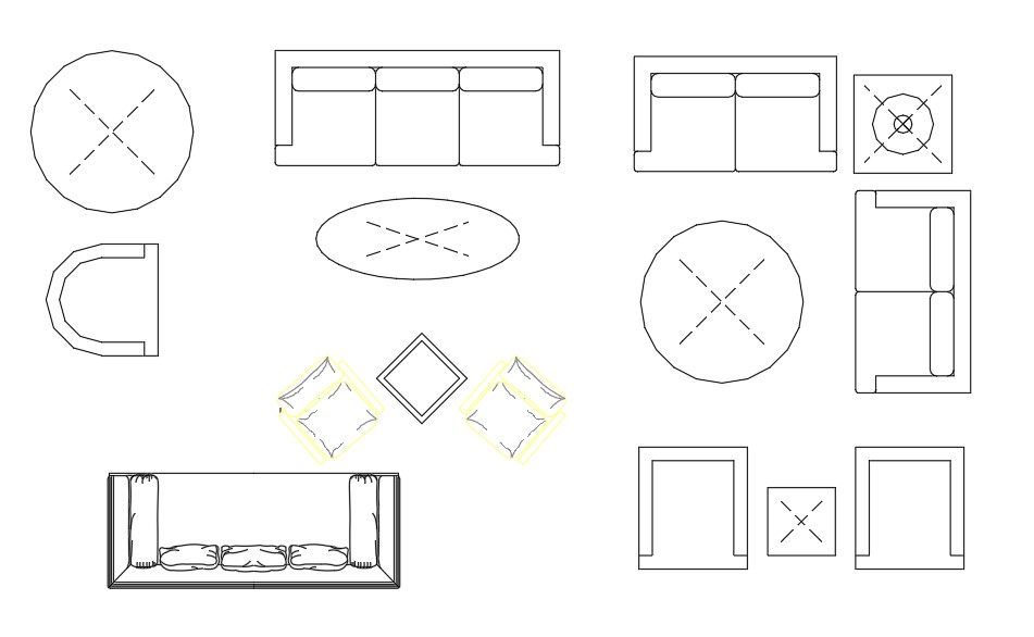 2d Autocad Furniture Drawing Contains Various Types Of Sofa And Table