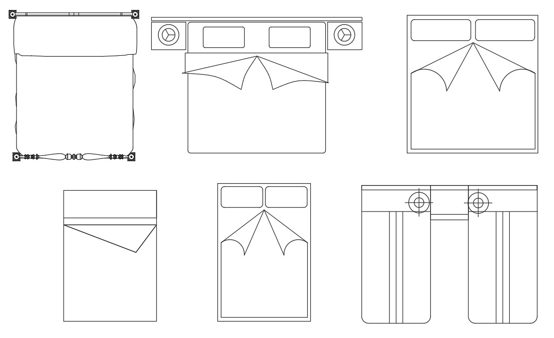 2d Bed Top View AutoCAD Blocks - Cadbull