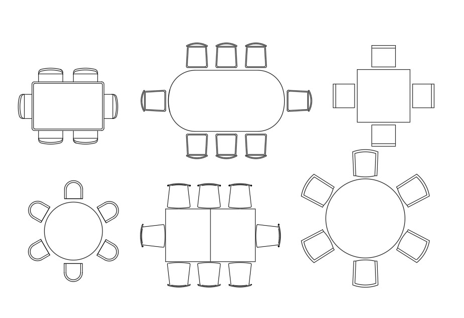  2d  Dining Table  And Chair AutoCAD  Blocks Free Drawing 