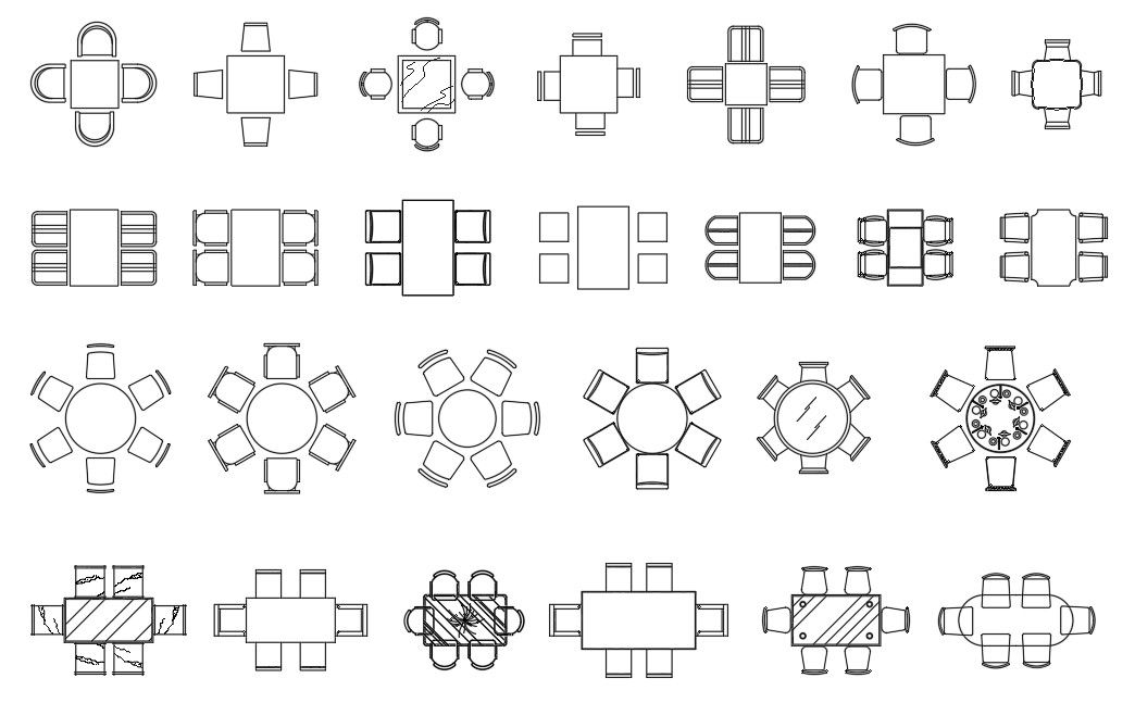 2d Dining Table And Chair Furniture Blocks DWG File - Cadbull