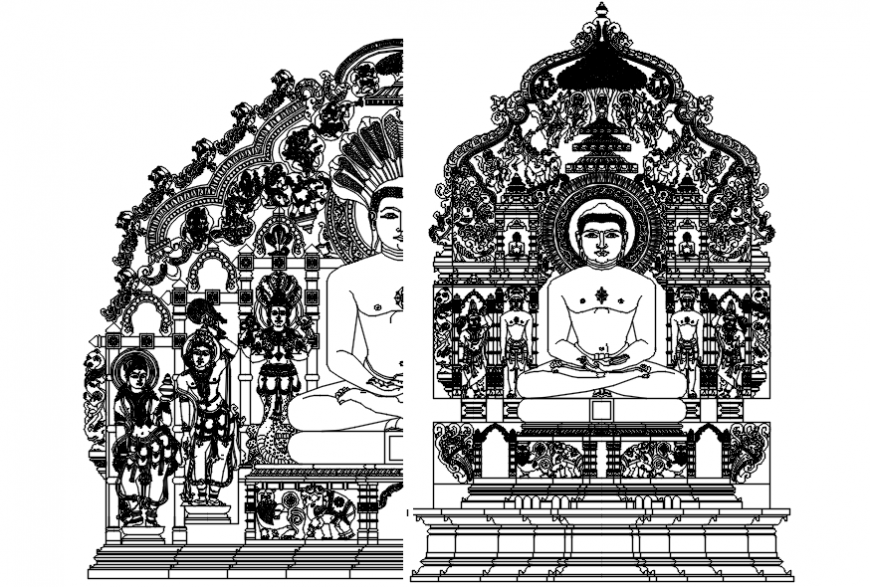 2d buddha statue blocks cad file - Cadbull