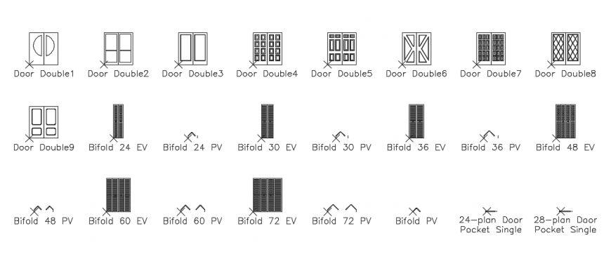 2d cad drawing of bi-fold double and pocket door auto cad software