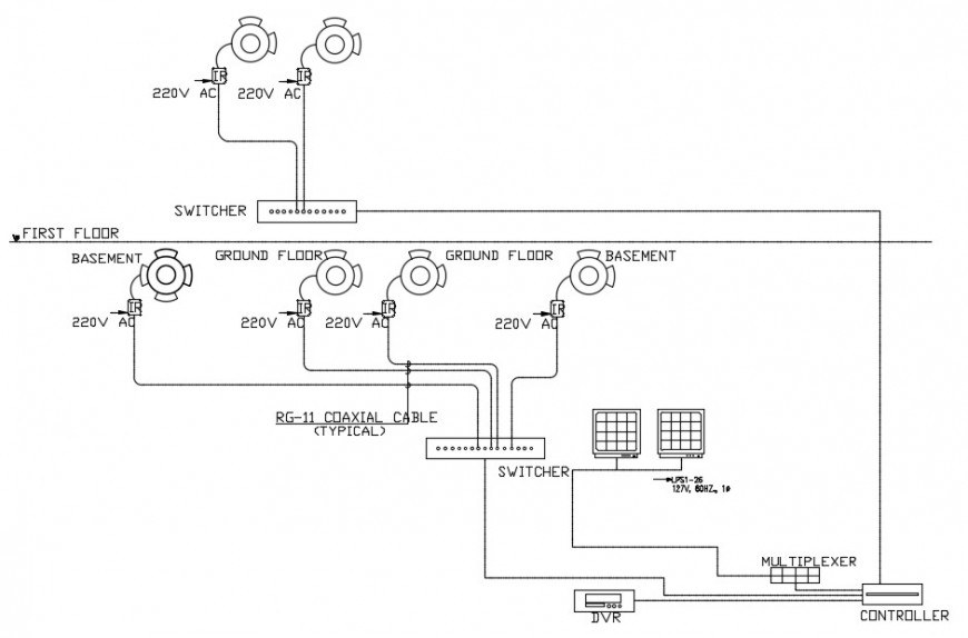 2d cad drawing of CCTV single line layout autocad software - Cadbull