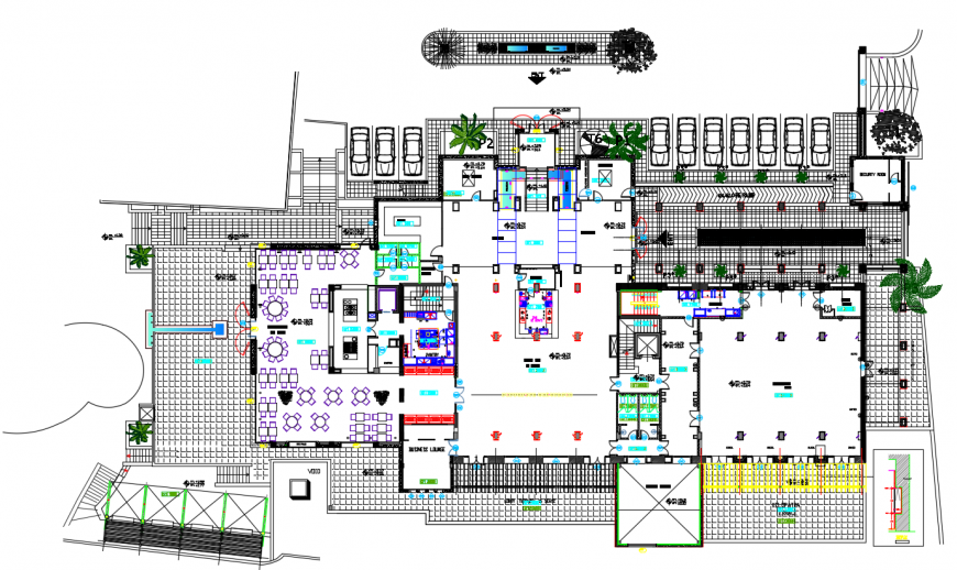 2d cad drawing of ground floor plan hotel autocad software