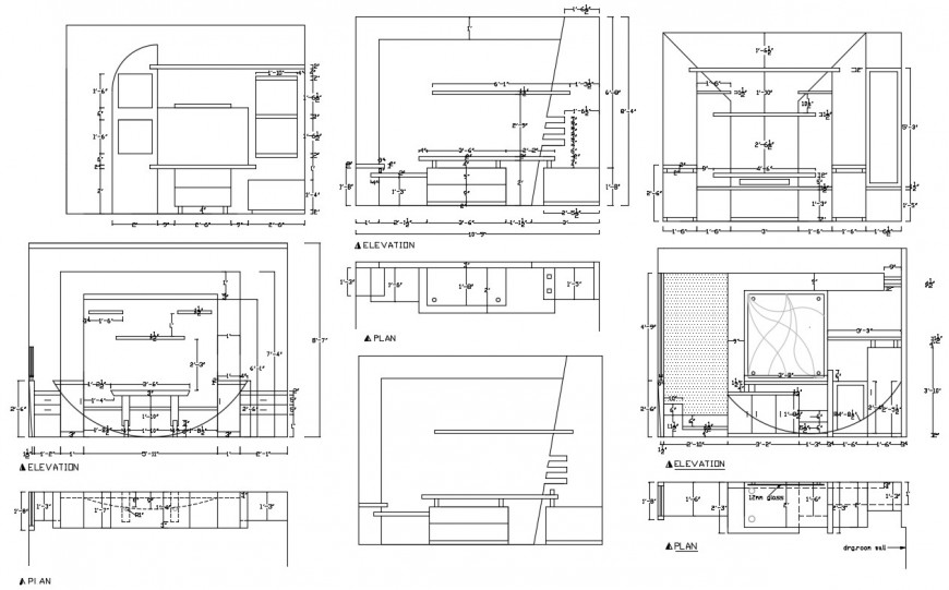2d cad drawing of TV cabinet elevation - Cadbull
