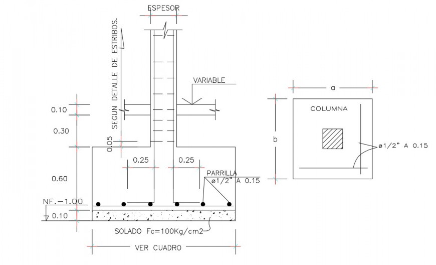 2d CAD drawings details of foundation footing plan and structure dwg