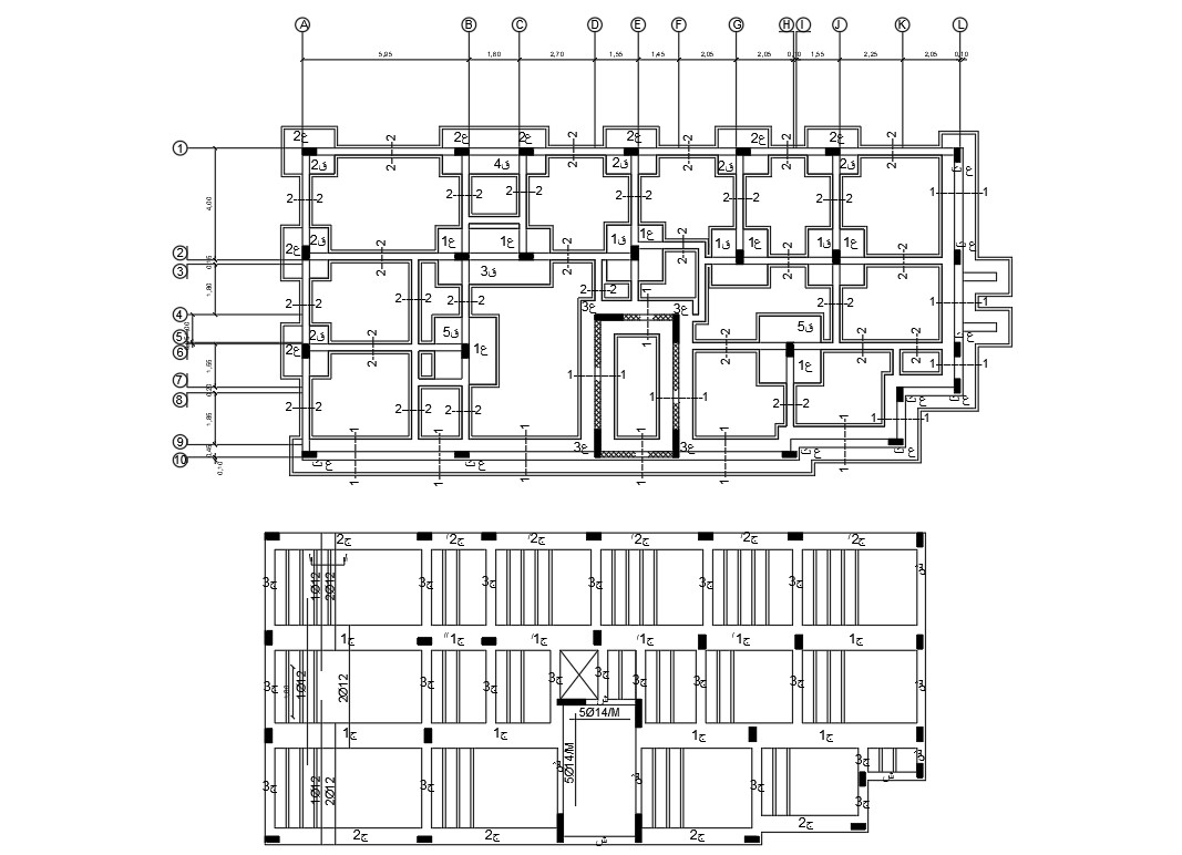 3 BHK Column Layout Footing Layout Plan - Cadbull