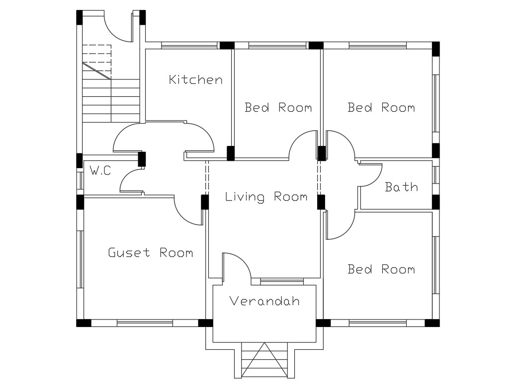 3 Bhk House Building Elevation Design Cad Drawing Cadbull 444