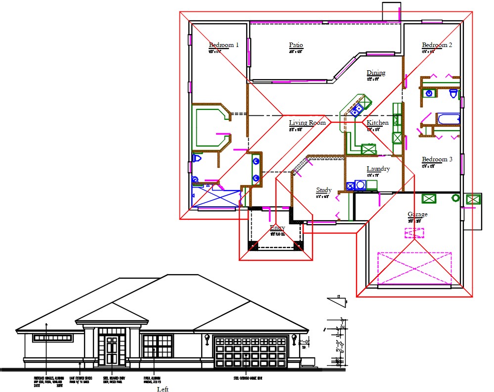 3 BHK  House  Plan  Ground Floor DWG File Cadbull