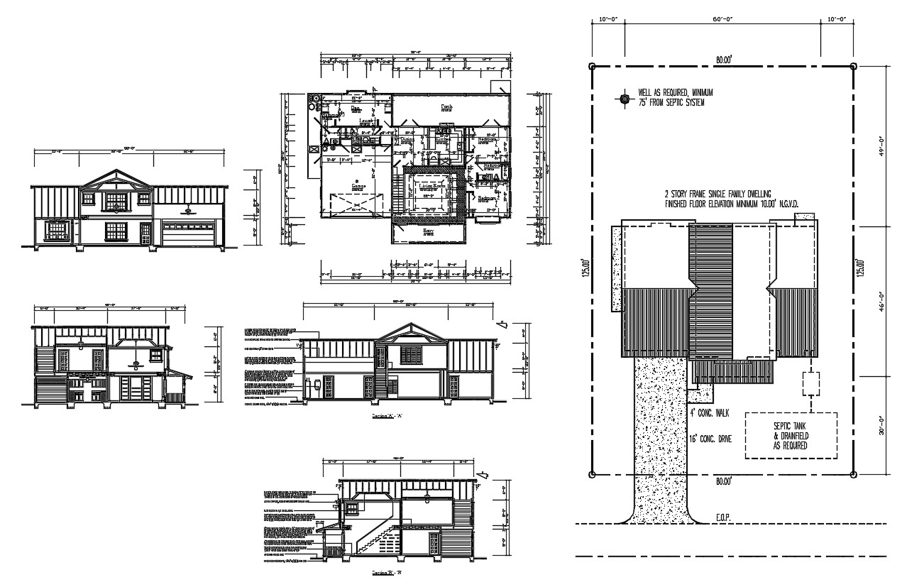 3 BHK House Plans AutoCAD File