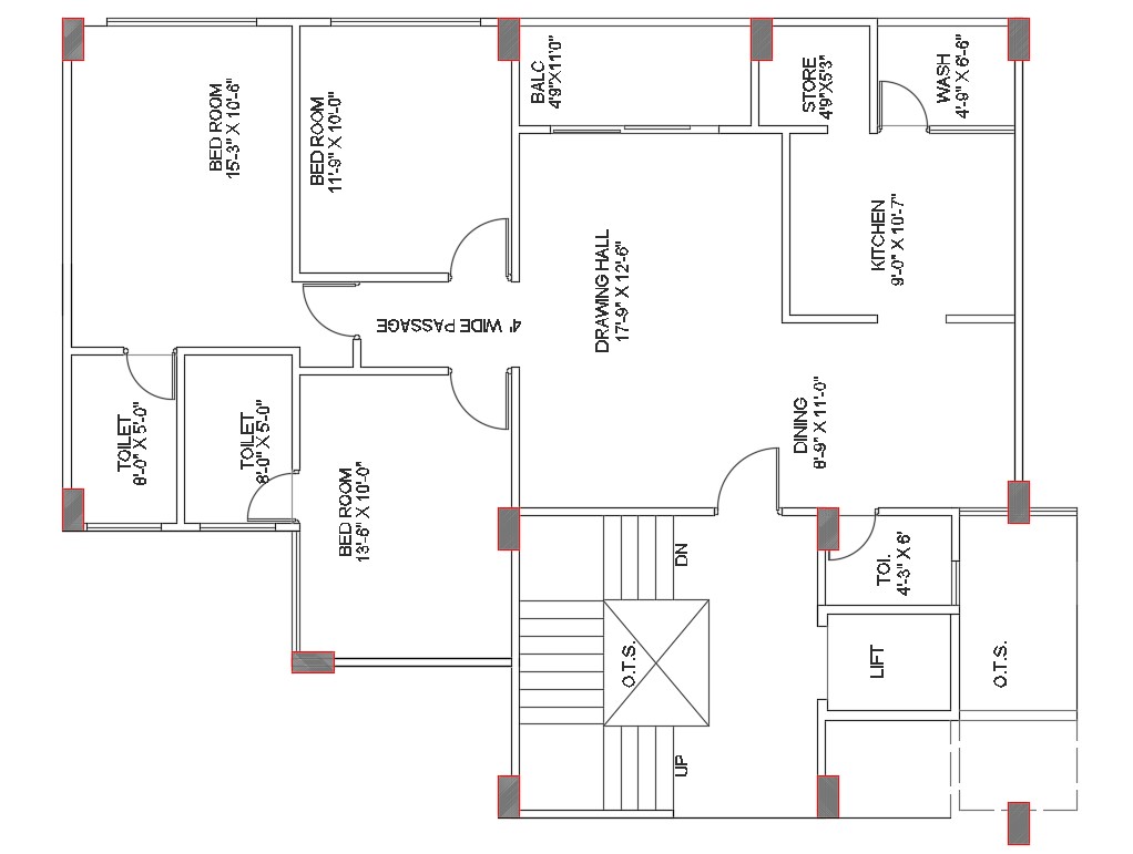 3 BHK Residence Apartment Design Architecture Plan AutoCAD 