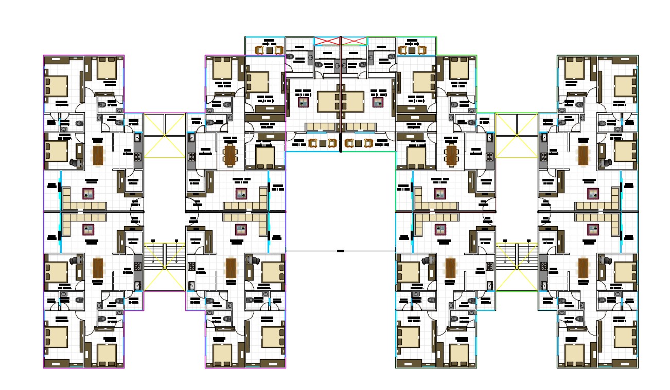 3 Bhk Residence Apartment Furniture Layout Cluster Plan Cadbull