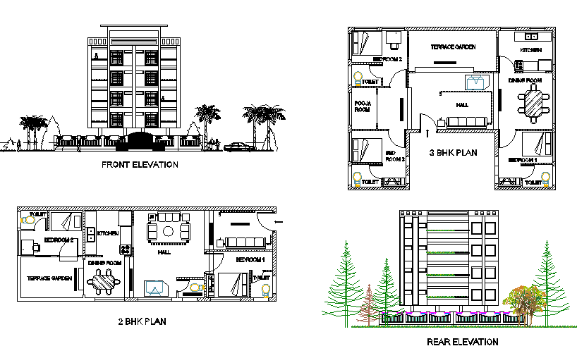 3 Bhk  Building Plan  And Elevation  House  Design Ideas