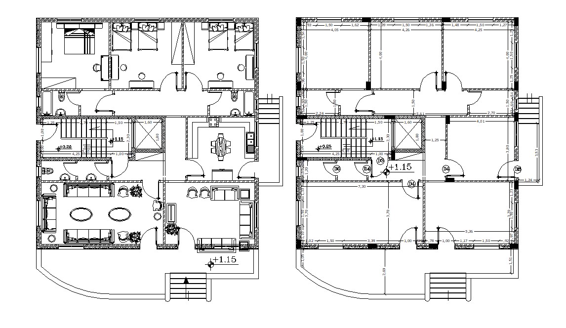 3 Bedroom Furniture House Layout Plan Autocad Drawing Cadbull