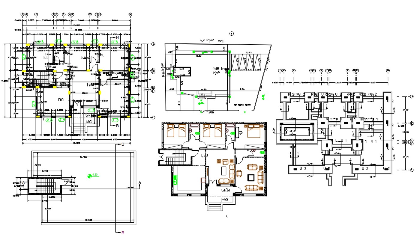 3 Bedroom House Plan With Construction Drawing DWG File - Cadbull