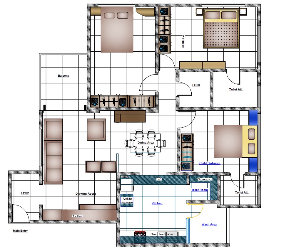 3 Bedroom House Plans With Furniture Layout Drawing DWG File Cadbull