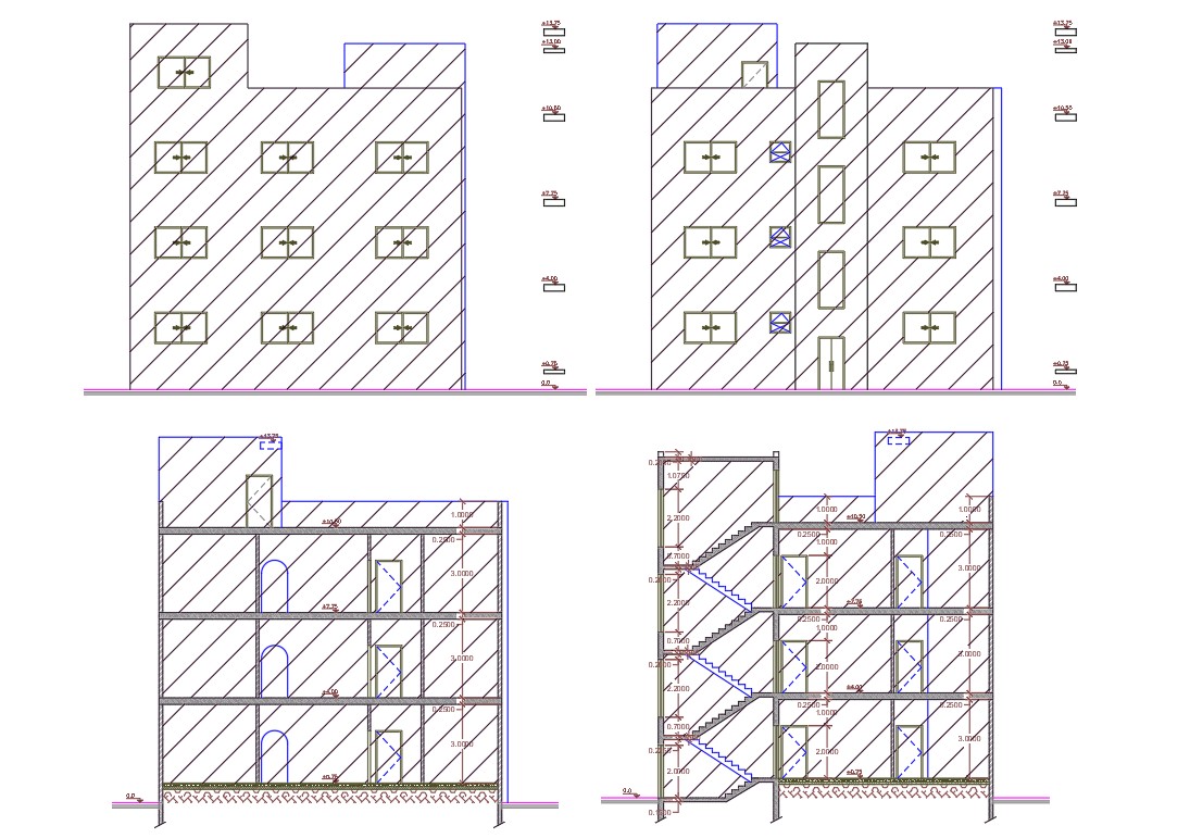 3 Storey Apartment Building Design CAD Drawing - Cadbull