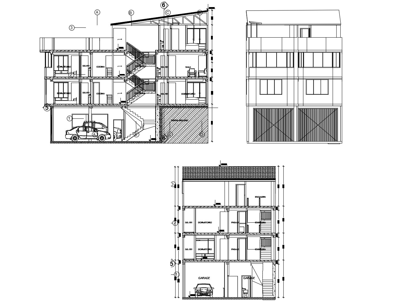 3 Storey House With Elevation Details In Autocad Cadbull