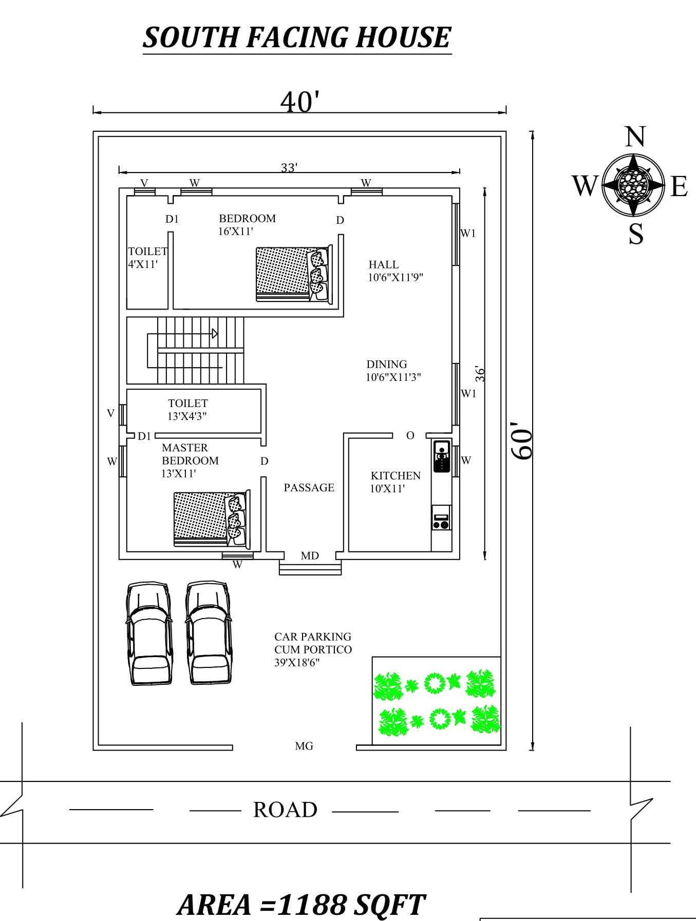 33'X36' 2bhk Awesome South facing House Plan As Per Vastu ...