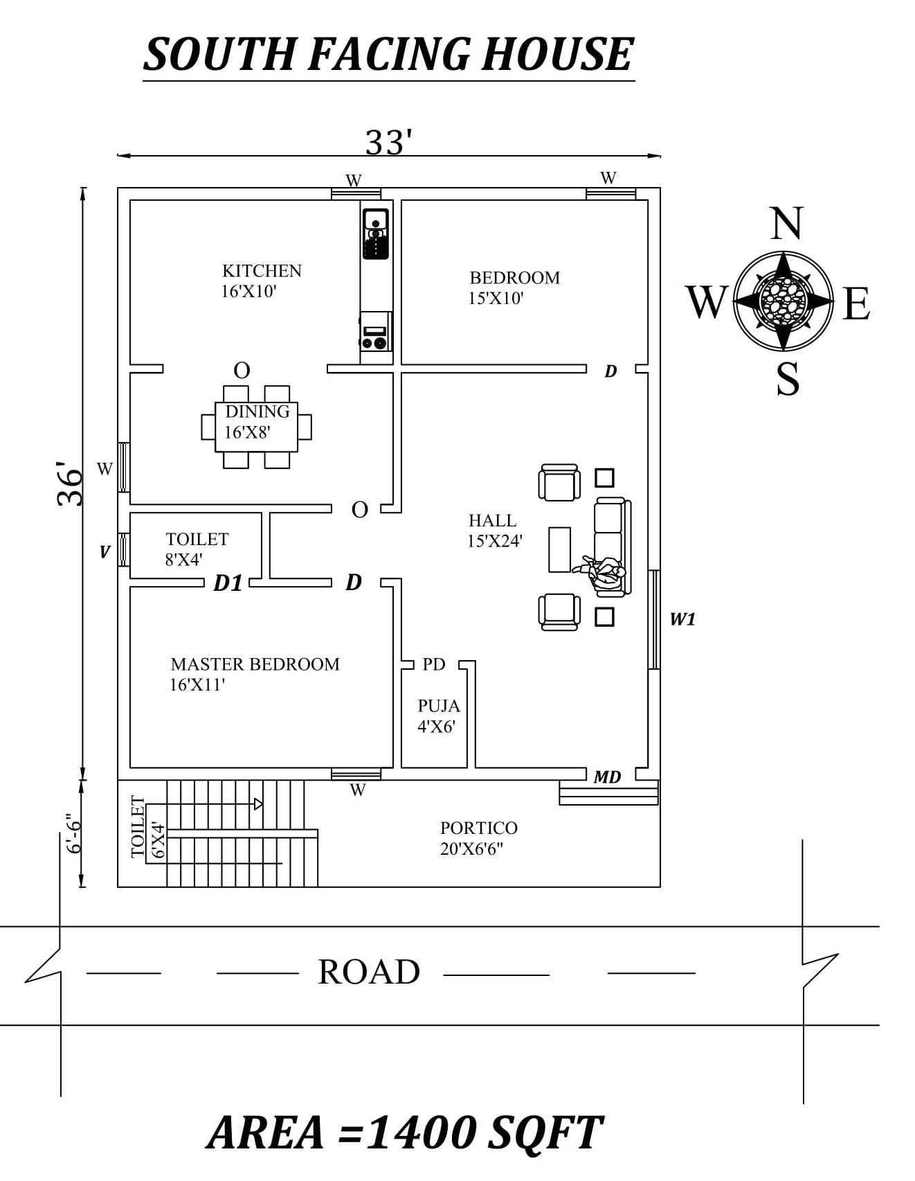 33'X36' 2bhk Awesome South facing House Plan As Per Vastu Shastra ...