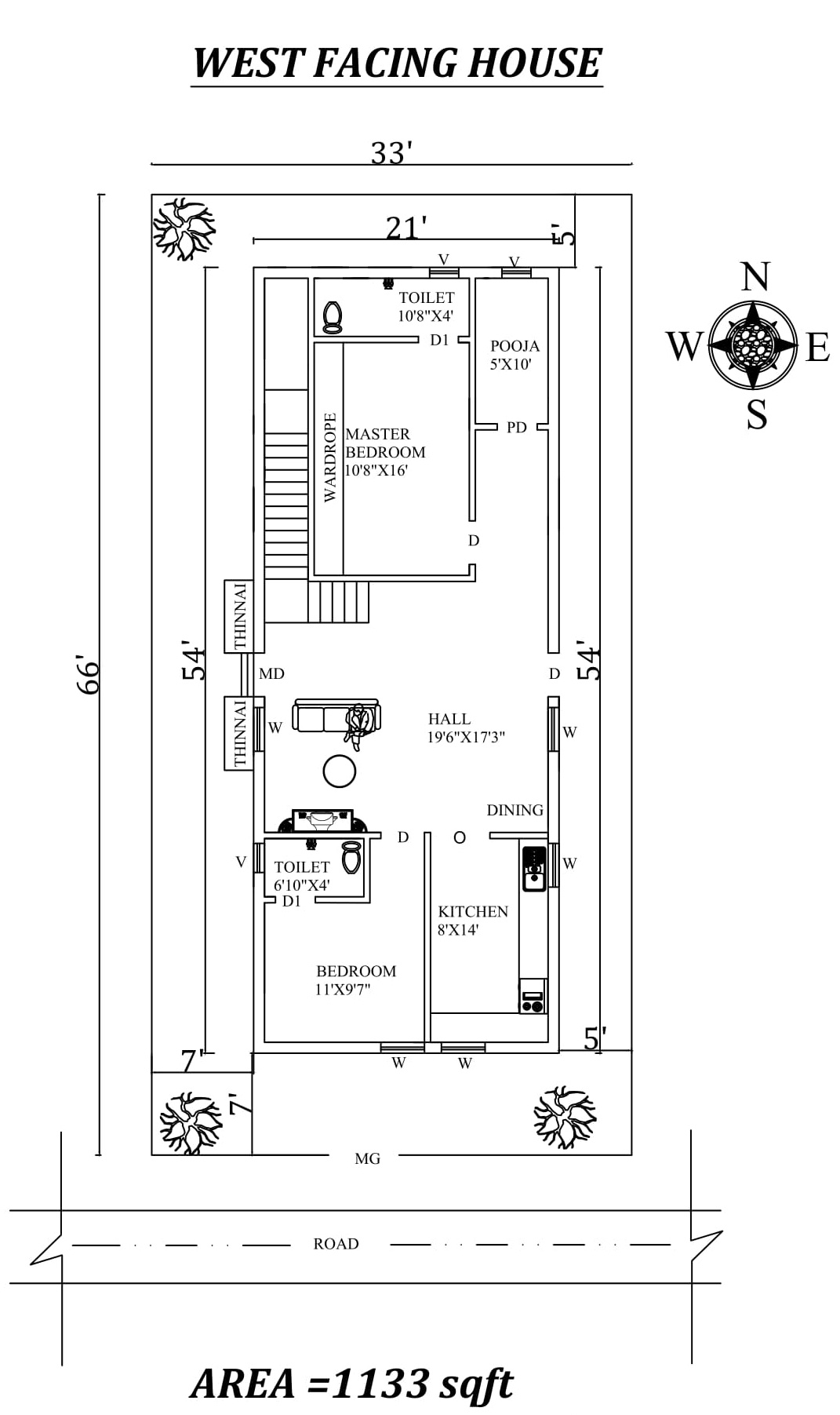 33' X66' Fully Furnished 2bhk West facing House Plan As ...