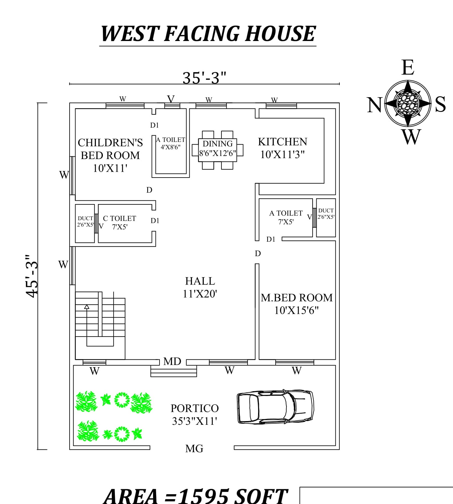 35'X45' Marvelous 2bhk West facing House Plan As Per Vastu