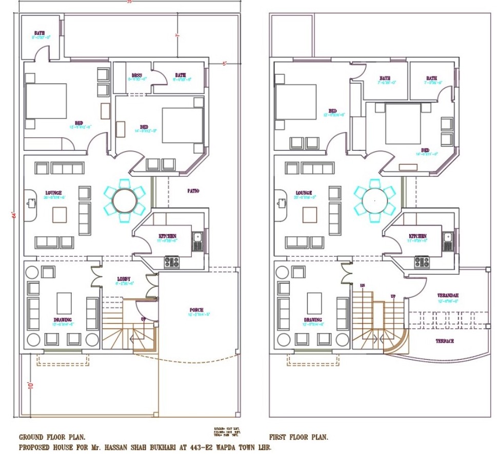 35'X64' Double bedroom G+1 House plan AutoCAD DWG file. Download the ...