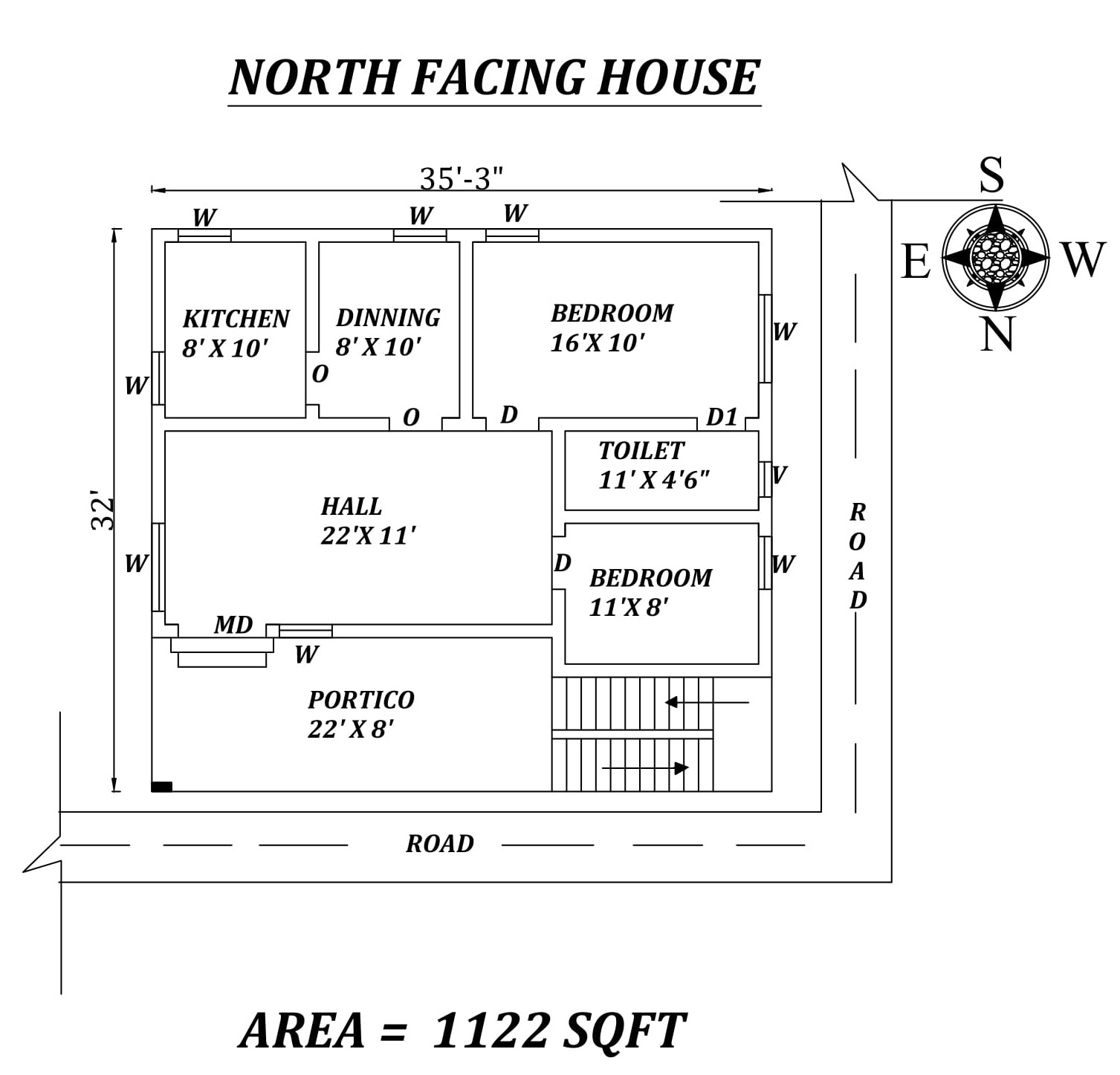 35 x32 Perfect 2BHK North Facing House Plan As Per Vastu Shastra 