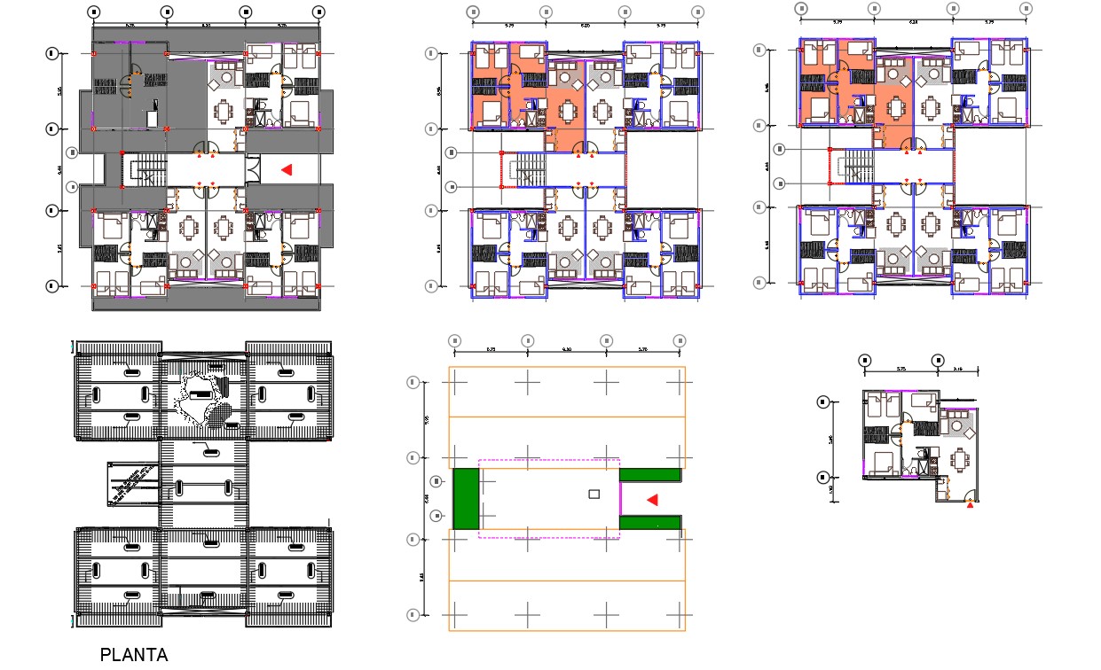 Bhk Apartment Cluster Plan With Furniture Design Dwg File Cadbull