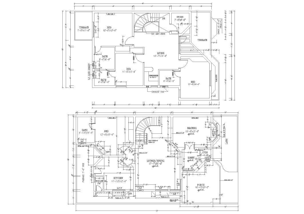 3 Bedroom Duplex house plan DWG Autocad file Available,Download it