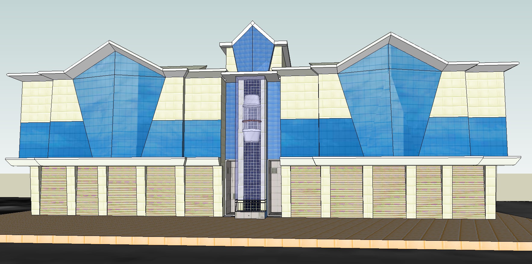  3D  drawing  of commercial building  Cadbull