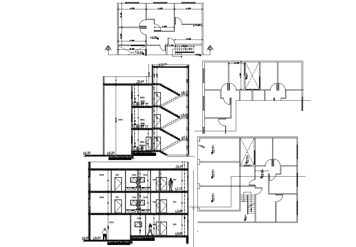 3 Storey Apartment Building Section Drawing DWG File Cadbull
