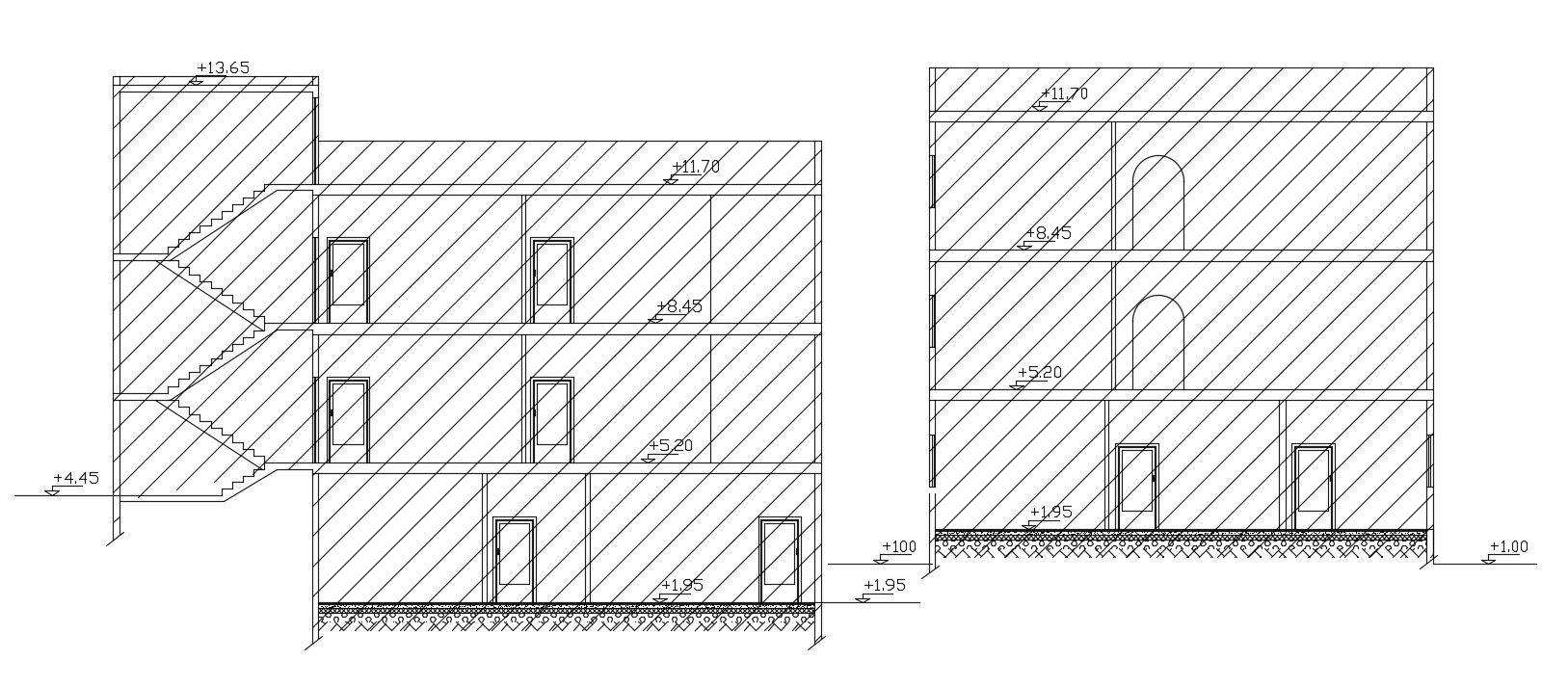 3 Storey House Building Section Free CAD Drawing - Cadbull