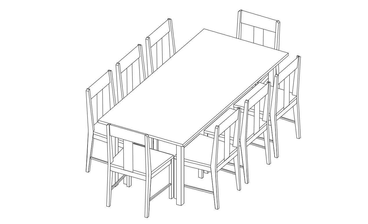 3d Wooden Dining Table Set CAD Drawing - Cadbull