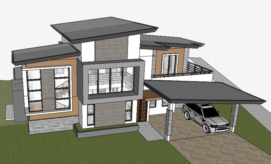 3d Model Of Residential Bungalow Drawing Sketch Up File Cadbull 1127