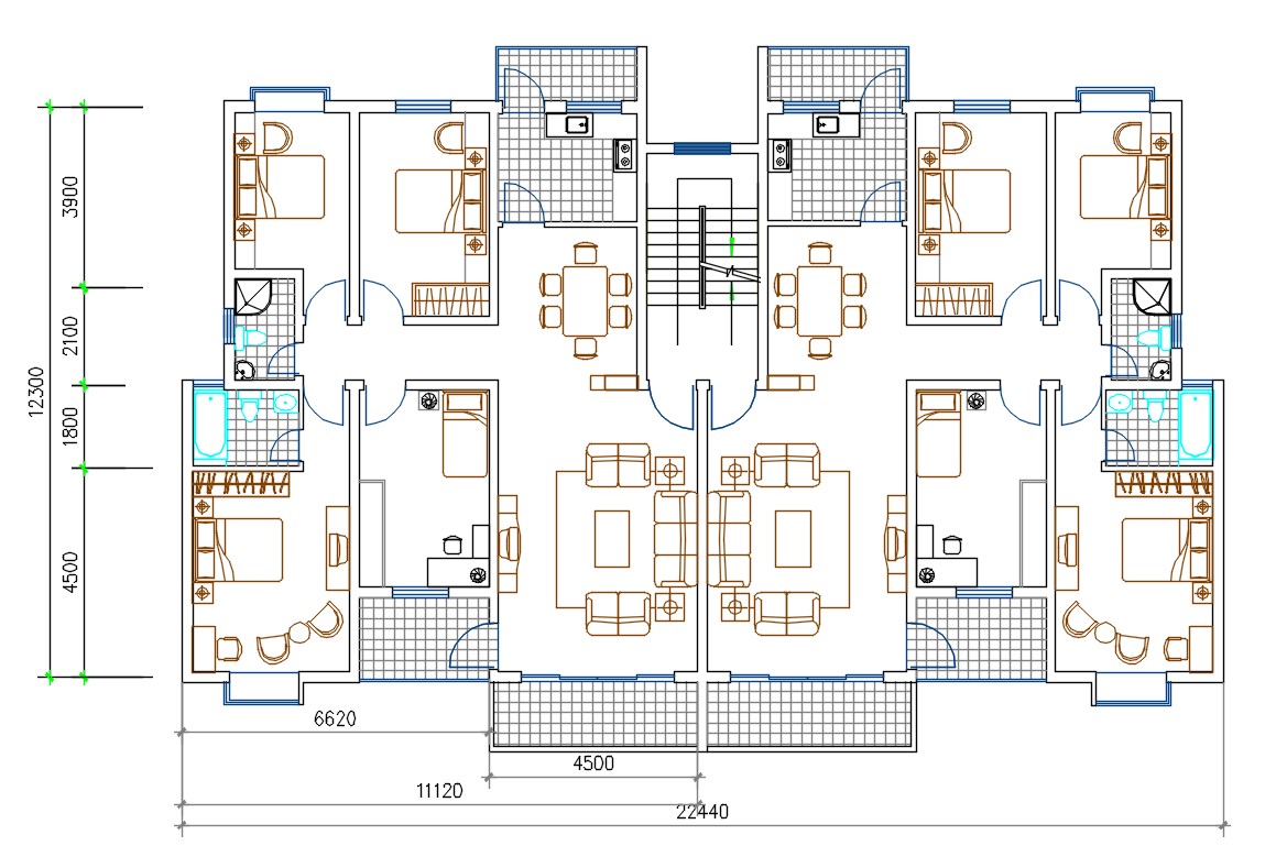 4 BHK Apartment House Layout Plan AutoCAD File Cadbull