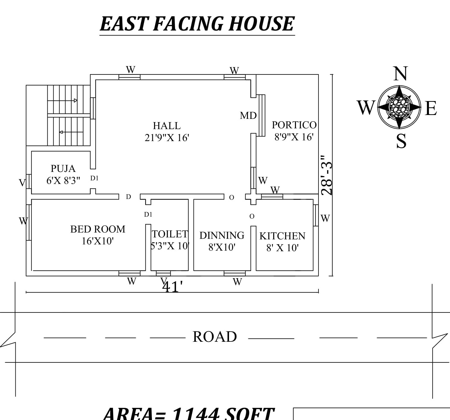 41'x28'3" Single bhk East facing House Plan As Per Vastu ...
