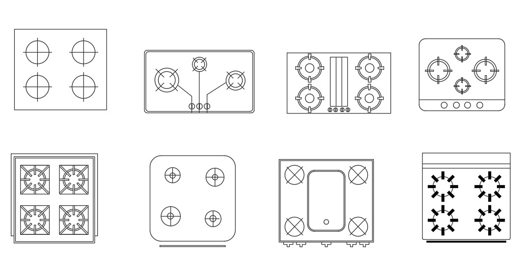 4 Burner Kitchen Gas Stove CAD Blocks - Cadbull