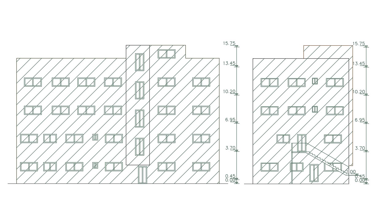 4 Storey Apartment Elevation Design Dwg File Cadbull 