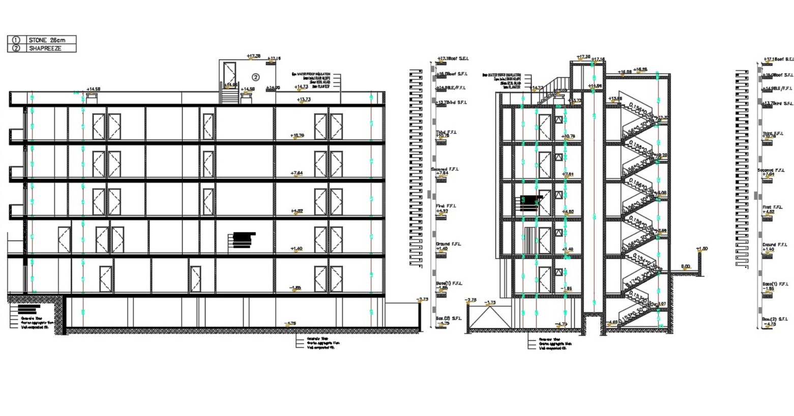 5 Storey Building Section Drawing With Dimension Cadbull