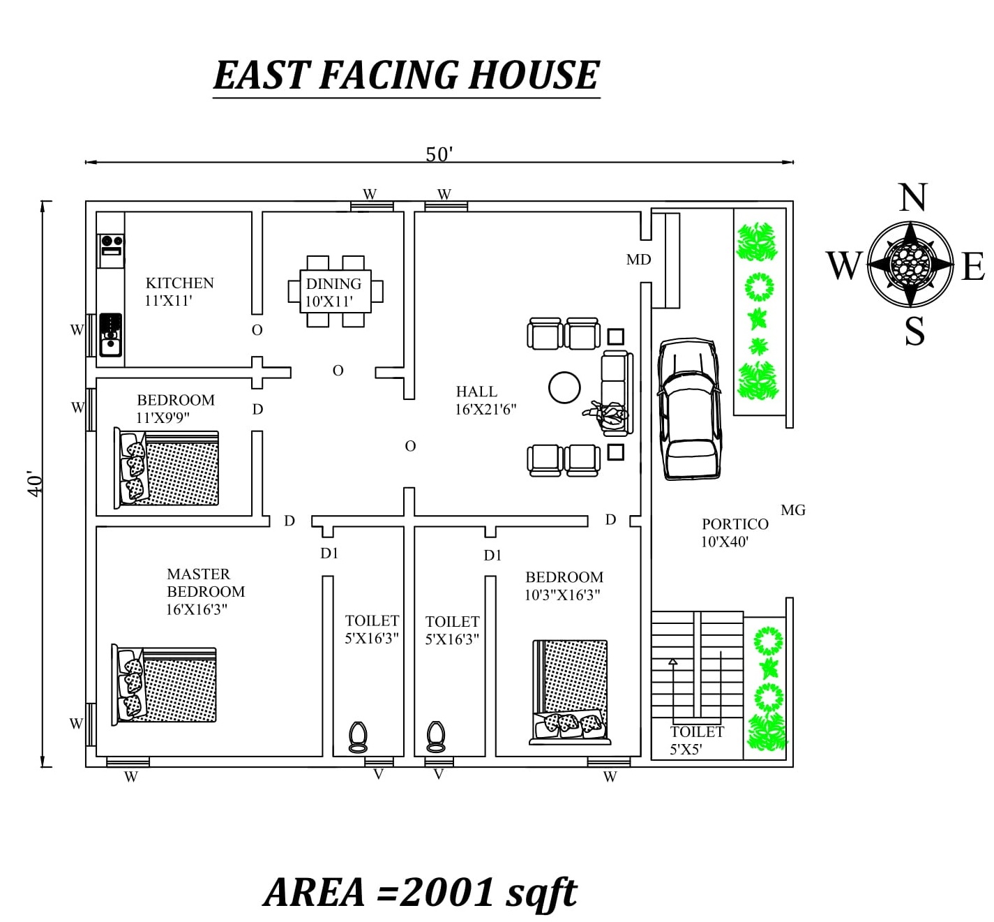 50 x40 Fully Furnished Wonderful 3BHK East Facing House Plan As Per 