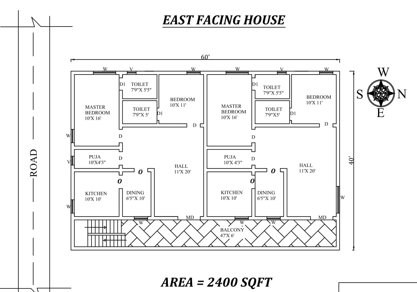 60 X40 2bhk East  facing  Twin House  Plan As Per Vastu 
