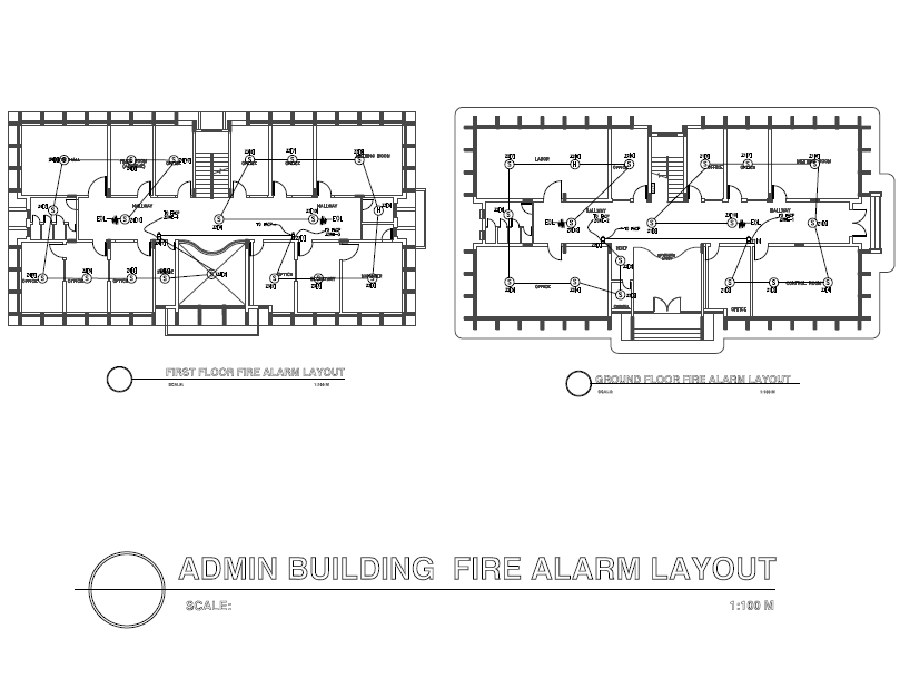 Admin Building Fire Alarm Layout Plan Cadbull